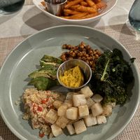 Buddha Bowl and sweet potato fries  at Sand Street Bistro in Speightstown