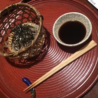 Handmade soba and sauce for dipping at Itosho in Tokyo