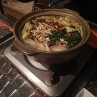The hot pot finished with mushrooms and vegetables at Sumi-Bio in Tokyo
