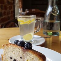 Lemon drizzle cake and fresh lemon and giner tea at Wild Thyme in Norwich