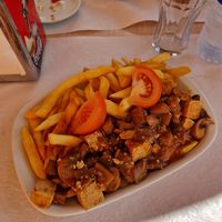 Vegan picado with fries at Snack Bar Picadinho in Calheta