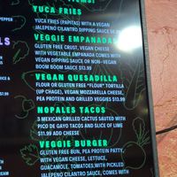 Vegan menu at Tia's Tacos in Daytona Beach
