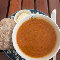 Squash and chickpea soup, it was lightly spiced so really warming on a cold day! at The Tiny Tea Room in Leeds