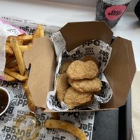 Wings and friess  at Odd Burger in Vancouver