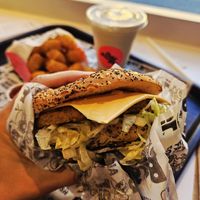 GF Melt Burger with Tater Tots and a Vanilla Milkshake at Odd Burger in Vancouver