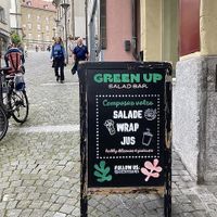 Street sandwich board at Green Up Salad Bar in Lausanne
