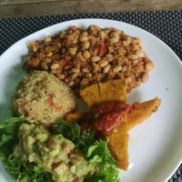 Polenta rice beans  guac 22rs at Rango Vegan in Salvador