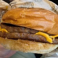Double smash Burger. Bit smushed because I ate it on the way at VINCENT in Munich