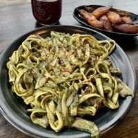 Chicha Morada to drink. Maduros Frito as a side. Tallarin Verde Vegan as a main    at Culantro in Ann Arbor