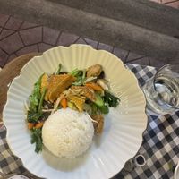 Stir fried vegetables with tofu and rice  at Studiyo bar in Bangkok