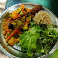 Delicious wholesome plate with vegetable sabji at Centro Cultural Hare Krishna in Malaga