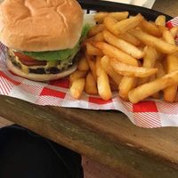 Burger and fries at Jumping Bean in Durham