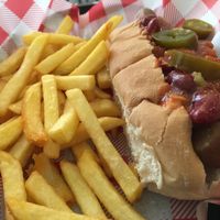 Chilli hot dog  at Jumping Bean in Durham