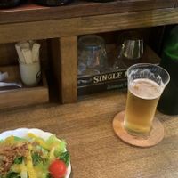 Small salad with western style dressing and the heartland beer  at Snuf Kitchen - スナフキッチン in Musashino