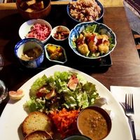 Ordered two things and split with my mom. LOVED the lentil soup and tofu.  at Organic House Salute in Kyoto