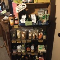 Lots of snacks and treats for sale. at Organic House Salute in Kyoto