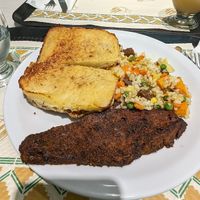 Bife de seitan. Pastel de papa. Arroz con tofu y seitan. at Govinda - Downtown in Mendoza