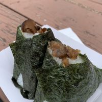 Garlic Shiitake and Burdock  omusubi  at Omusubi Bar Suzume in Toronto