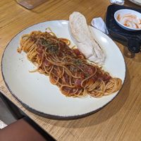 Classic Tomato's Pasta - big portion and tasty! at Lemons and Tomatoes in San Vicente Palawan