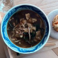 Curry Udon (1200yen) w Tempura at Vegan Soba Tokyo Ayler in Tokyo