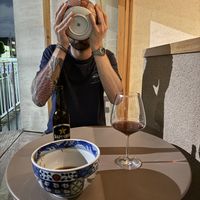 A lovely red wine in a beautiful glasss  at Vegan Soba Tokyo Ayler in Tokyo