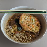 Curry with a little kick, veg-egg, and tempura at Vegan Soba Tokyo Ayler in Tokyo