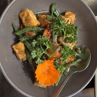 Green beans with garlic sauce and tofu  at Sutha Thai Kitchen in Tustin