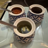 Sides of chili (because they realized we were vegan, they left out one that included fish - thoughtful and very appreciated )  at Sutha Thai Kitchen in Tustin