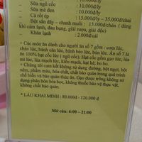 Menu at Khai Minh 1 in Ho Chi Minh City