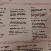 Veggie menu at Thairiffic Restaurant in Glasgow