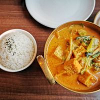 Red curry and (please note, sold separately, sadly...) coconut rice at Thairiffic Restaurant in Glasgow