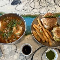 Left: samosa chole. Right: vada pav  at Bombay Food Junkies in St Louis