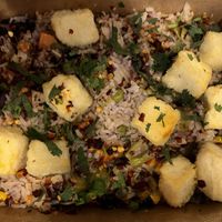 vegetable fried rice + crispy tofu!  at Bombay Food Junkies in St Louis