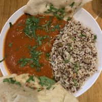 Butt'r Chikn Rice Bowl (Gluten Free), Brown Rice & Quinoa, Garlic Naan  at Bombay Food Junkies in St Louis