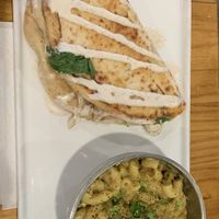 Chick'n Bacon Ranch Panini- Naan Panini grilled with vegan Chikn, Ranch (or spicy ranch), vegan bacon bits, vegan cheese, spinach and onions; Macaroni and Cheese  at Bombay Food Junkies in St Louis