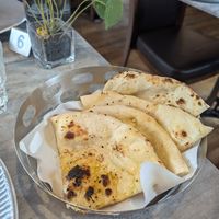 Garlic naan (unsure if vegan) at Lentils Indian Cuisine in Torquay