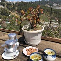Some tea and coffee we had in the terrace   at Dalat Harmony Garden in Da Lat