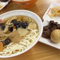 Main dish (noodle soup) and side dish (contains egg)  at Longhua Temple in Shanghai