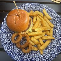 Vegan Burger with onion rings   at The Gatekeeper - JD Wetherspoons in Cardiff