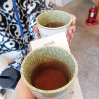 Free tea while waiting at Onigiri Gorichan in Osaka