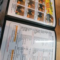 Menu, red dot is vegan, blue is halal at Onigiri Gorichan in Osaka