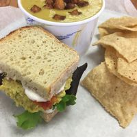 Eggless Salad Sandwich and Roasted Asparagus Potato & Hemp Soup at The Sweet Beet in Granby