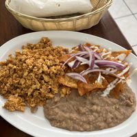 Breakfast : eggs and vegan chorizo  at La Flor De La Vida in Tijuana