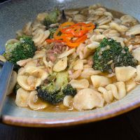 Orecchiette Pasta: Locally-Made "Little Ears" Pasta, Nutcase Vegan Sausage, Marinated Broccoli, Wilted Arugula, Pickled Cherry Bomb Peppers (Grand Rapids Vegan Chef Challenge 9/25) at The Sovengard in Grand Rapids