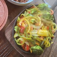 Vegan fajitas and whole beans at El Arroyo  in Murphys