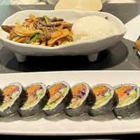 Vegan kimbap in front, and vegan bulgogi in back. So delicious!!  at Chibop in Burnaby