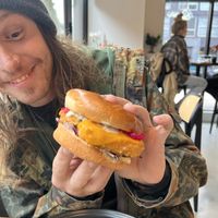 Fish fillet burger  at AM Cafe in Vancouver