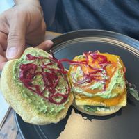 The Fully Loaded Sammy (under the bun)  at AM Cafe in Vancouver