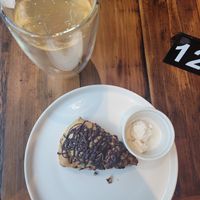 Chocolate and orange scone and homemade butter (all vegan) at AM Cafe in Vancouver