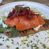 Smoked Salmon croissant 🥐   at AM Cafe in Vancouver